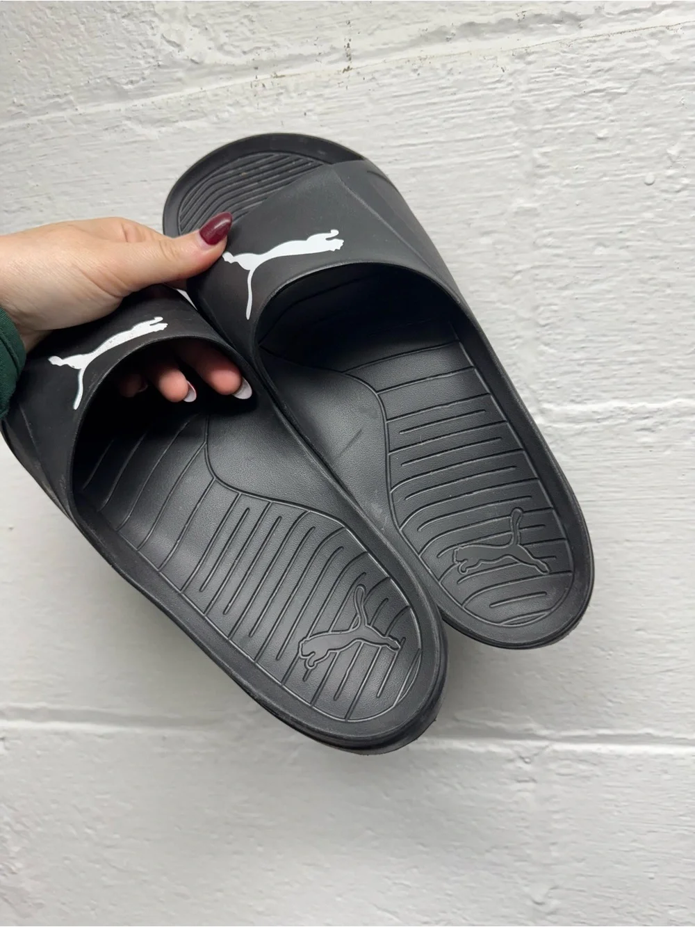 Puma Black Slide Sandals with White Logo
